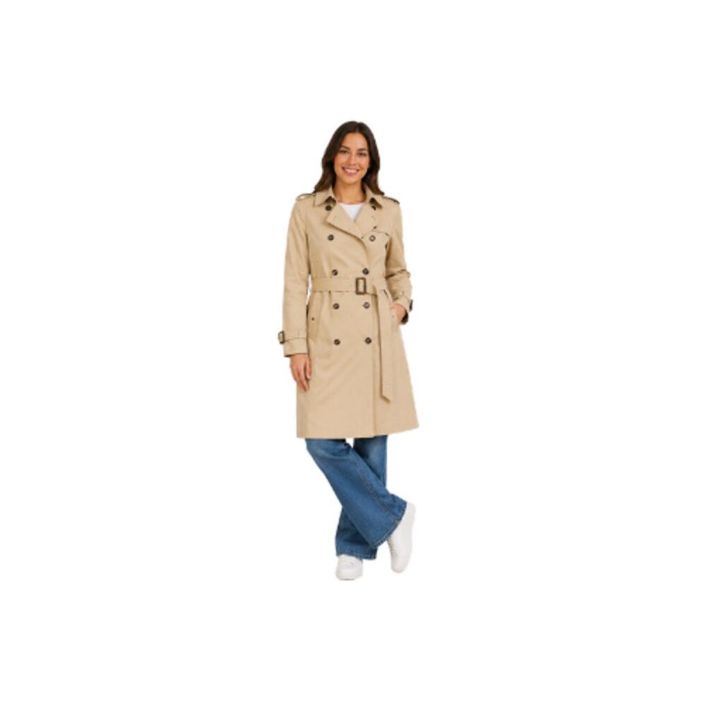 H&M Women's 12 Beige Double Breasted Belted Trench Coat Knee Length